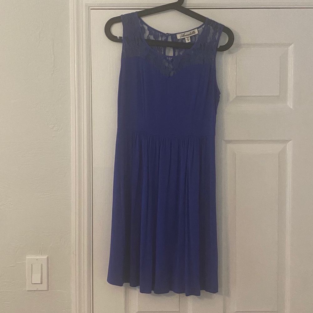 Beautiful Blue Knit Dress with Lace Top